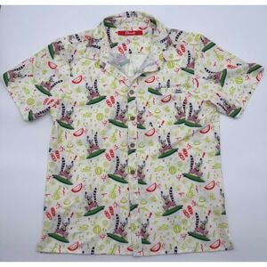Shinesty Fruit Smash Mens Large Surfing Lemur Watermelon Button Up Shirt White L